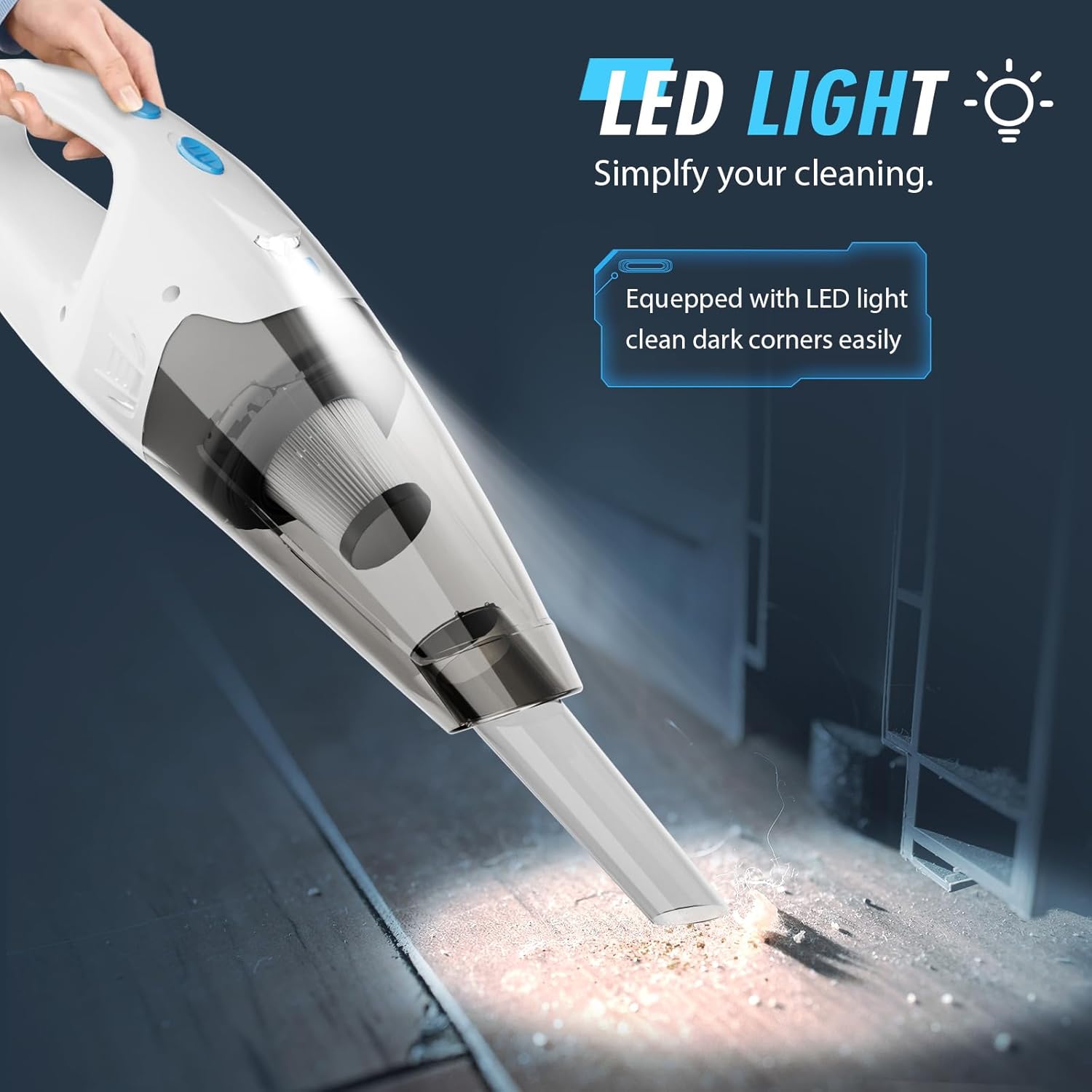 FUOAYOC Handheld Vacuum Cleaner with Built-In LED Light – Easily Illuminate Dark Corners and Hard-to-See Areas for Simplified and Efficient Cleaning.